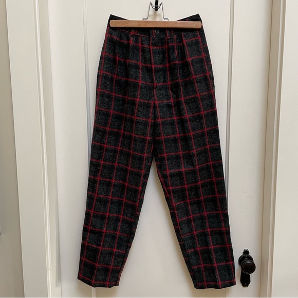 Vintage 80s plaid wool blend pants - Picture 6 of 12